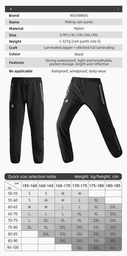 ROCKBROS Cycling Rain Long Pants Rainproof Trousers Sport Fitness Bike PantS - Picture 8 of 12