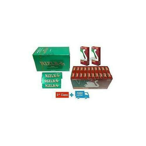 600 RIZLA GREEN ROLLING PAPERS & 400 SWAN LONG EXTRA SLIM FILTER TIPS - UK - Picture 1 of 3