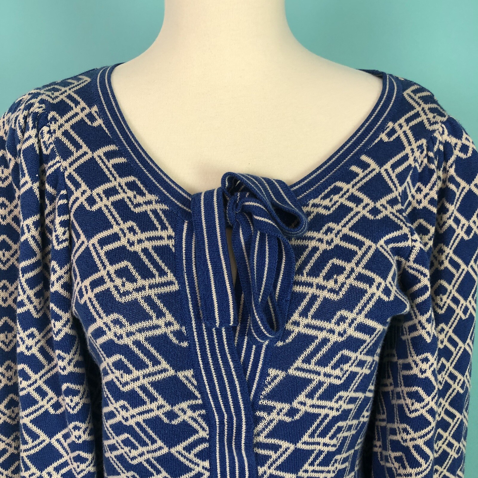 Tracy Reese Blue and White Bell Sleeve Cardigan S… - image 2