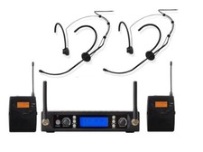 Wireless Headset Microphone System UHF Dual Channel Headworn Mic Cordless Black