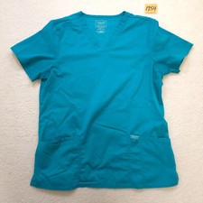 Cherokee Revolution Womens L Scrub Top Blue V Neck Pullover Stretch READ