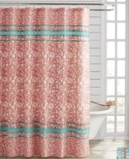 Pioneer Woman Mazie Medallion Lace Applique Fabric Shower Curtain Coral 72"x72"