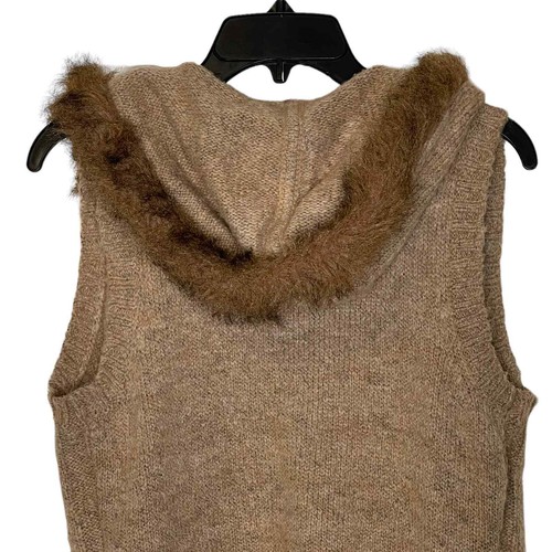 Christopher & Banks Open Hooded Brown Vest Fux Fur Trim Wool Blend Women Small - Picture 7 of 8