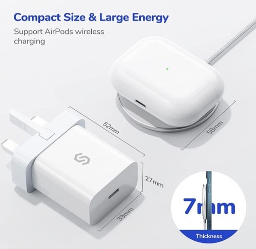 RRP £31.99 SYNCWIRE Magnetic Wireless Charger PD 20W iPhone AirPods MagSafe 1.5m - Picture 2 of 7