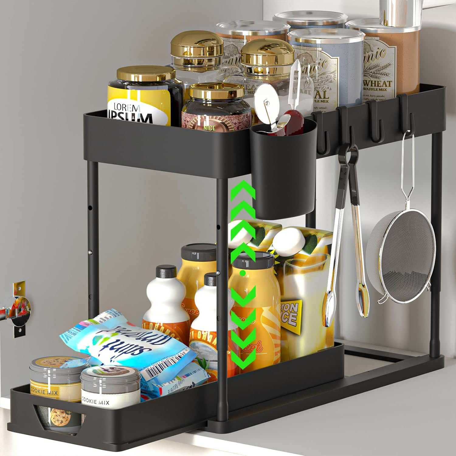 Organisateur placard de cuisine 2 niveaux au design ergonomique haut de gamme