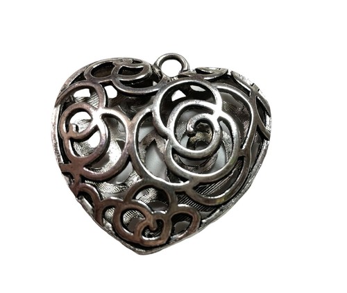 6 Hearts Large 2inch Charms Pendants Silvertone DIY Jewelry Use with Scarf Slide - Picture 3 of 4