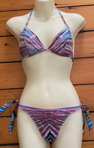 Victoria's Secret Y2K Pin Up Stars Bikini Swimsuit Sequin Rainbow Small EUC RARE - Picture 6 of 24
