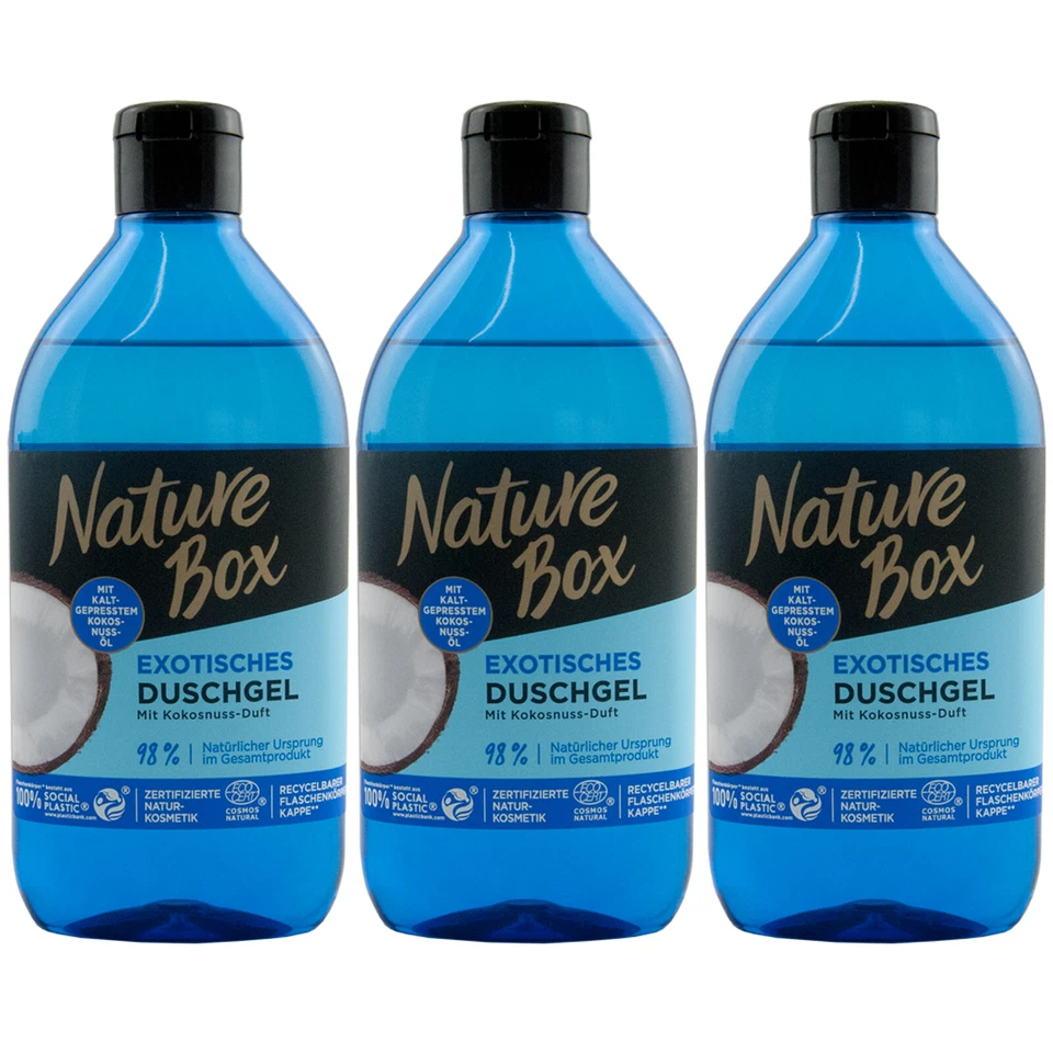 Nature Box Duschgel mit KOKOSNUSS ÖL 3 x 385ml Vegan frei von Parabenen - Bild 1 von 1