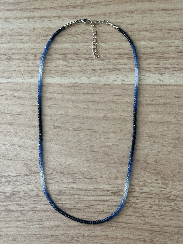 "Collar con cuentas de zafiro azul ombre piedra de nacimiento gema de septiembre mujeres 16""-18"" 14 k" Foto 4 de 4
