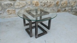 Table Basse Artisanale Acier Et Verre Mobilier Etageres Design Industriel Ebay