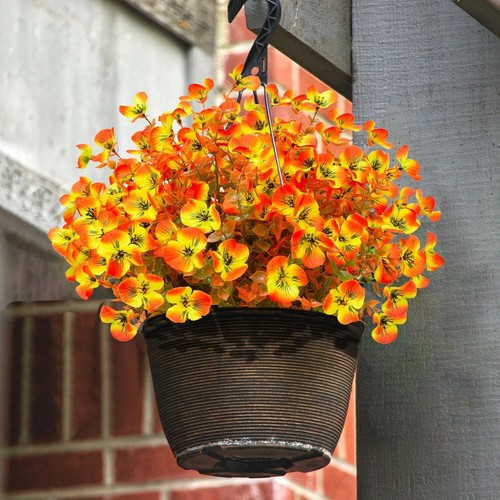 Artificial Flowers Fake Pansy and Eucalyptus Plants 10 Bundles Faux Silk Outdoor - Picture 2 of 6
