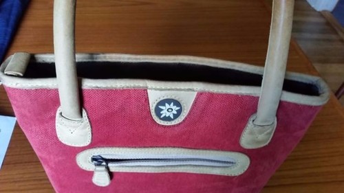 Red and Chocolate Brown Sherpani CALI Shopper Travel Tote Purse Bag - Picture 6 of 12