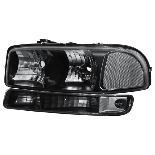 Black Headlights Assembly & Bumper Headlamps For 1999-2006 GMC Sierra Yukon - Foto 6 di 14