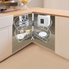 28" Kidney Shaped 2-Shelf Lazy Susan Kitchen Base Cabinet Corner Organizer Rack