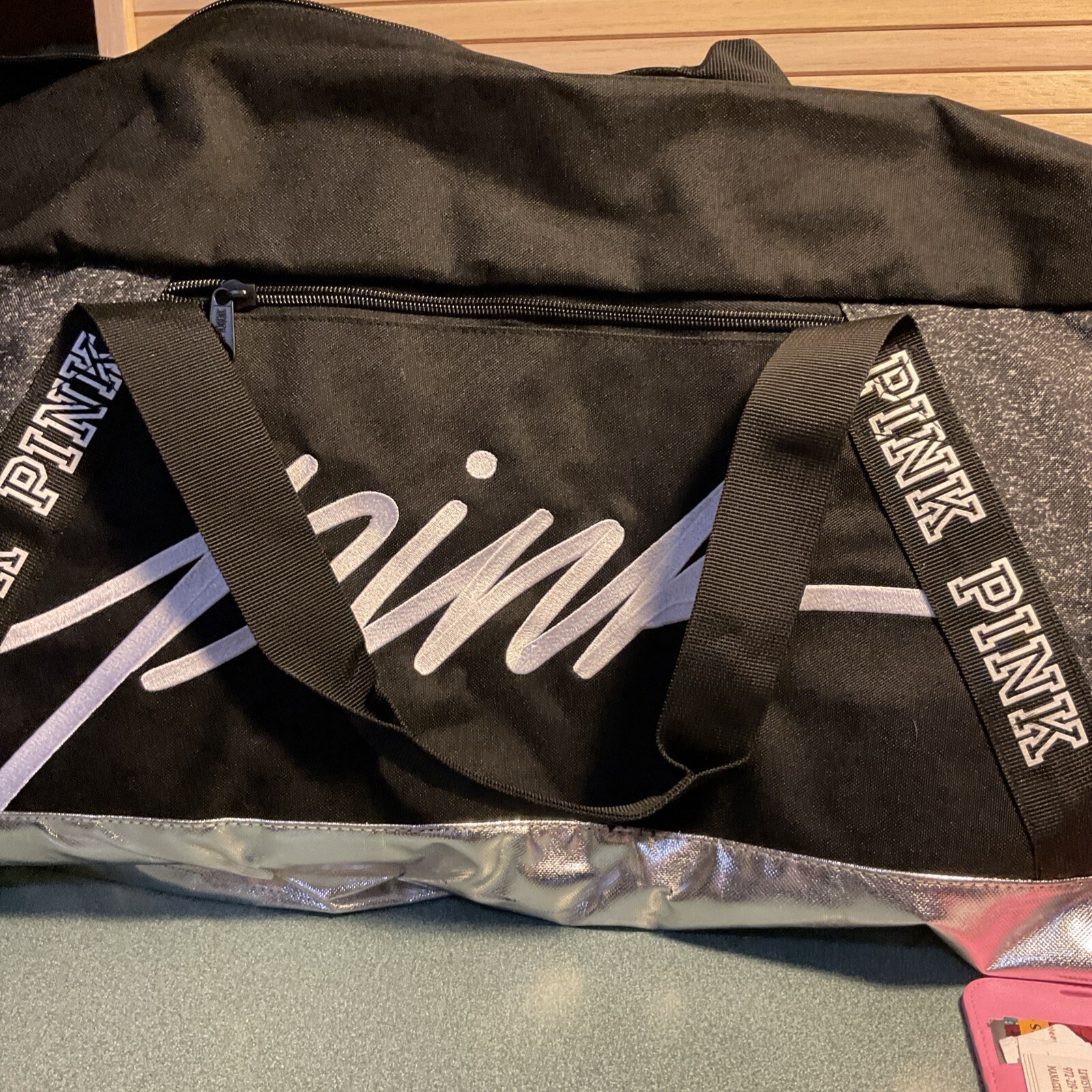 Victoria’s Secert Large Duffle Travel Bag Embroidered Pink Logo/ Shoulder Strap