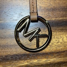 Michael Kors Gold Logo Purse Bag Charm KEY Chain FOB Hang Tag Brown Leather