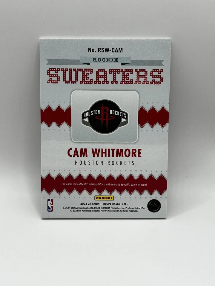 Cam Whitmore 2023-24 NBA Hoops Rookie Sweaters RC Card #RSW-CAM - Image 2 of 2
