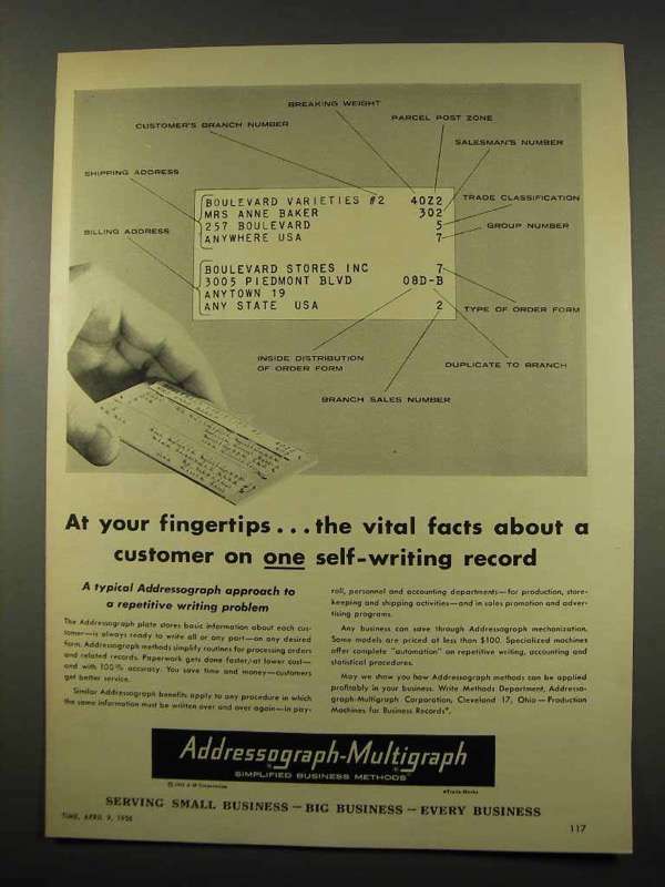 1956 Addressograph-Multigraph Machine Ad - Fingertips | eBay