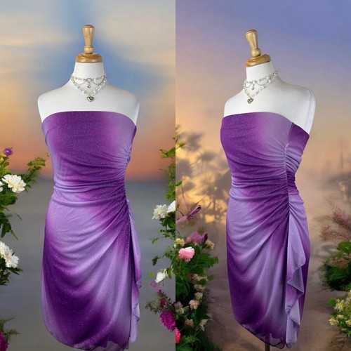 Strapless Y2K Dress Purple Glitter Sparkly Fairycore Formal Cocktail Whimsy Goth