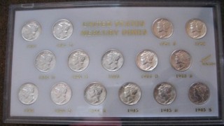 SET OF MERCURY SILVER DIMES 1941 1945 (15 COINS).. CH/GEM BU