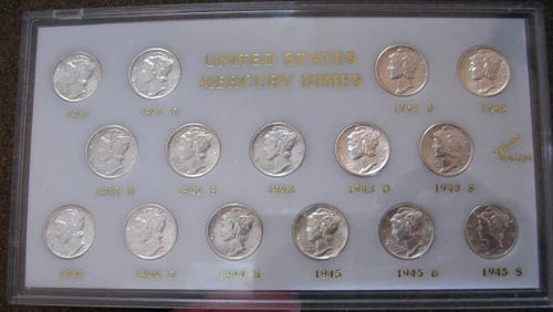 SET OF MERCURY SILVER DIMES 1941-1945 (15 COINS).. CH/GEM BU