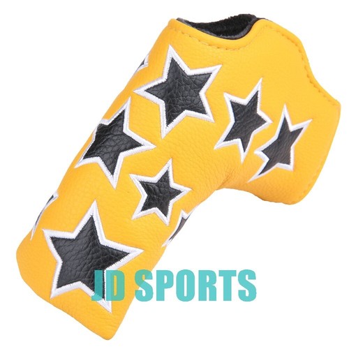 Cubierta para cabeza de putter con hoja de golf Star Design de cuero amarillo con cierre magnético - Imagen 2 de 6