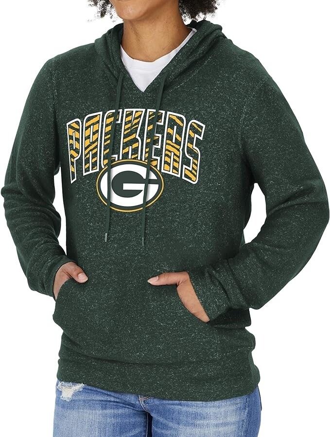 Мягкая толстовка с капюшоном из мрамора Zubaz NFL Womens Green Bay Packers