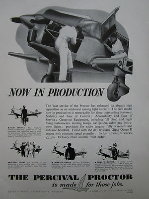 7/1946 PUB HUNTING PERCIVAL AIRCRAFT LUTON PROCTOR AVION FLUGZEUG ORIGINAL AD