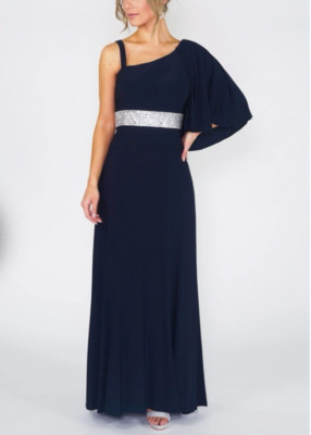 R & M Richards Formal Long Dress 14W Blue Party Cruise Wedding Washable NEW
