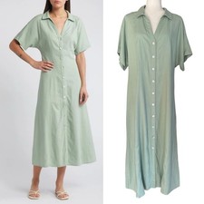 Madewell Short Sleeve Button Front Midi Shirtdress Dress Size 14 Linen Blend