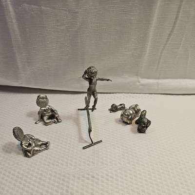 Vtg, Pewter Metal, genuine 1980,82 People, Pets, girl at the Olymps, Figurines