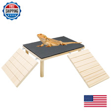 Bearded Dragon Basking Platform, Wooden  Rock Plate Reptile Cave Hideout with C