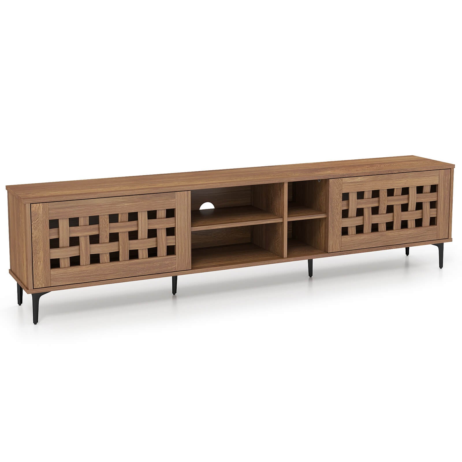TV Stand with 2 Doors, Storage Cabinets & Open Compartments for TVs up to 80&rdquo;