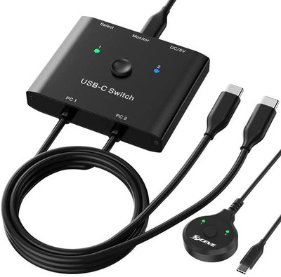 KCEVE USB-C Switch 2-in-1 Out KVM Switch 2 Computers Share USB-C Peripherals