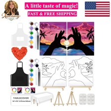 2 Pack Sip and Paint Kit for Adults Couples Painting Kit Pre Drawn Canvas to ...