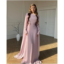Shawl Prom Dresses for Special Occasions Long Sleeves Round Collar Evening Dress
