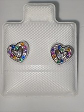 925 Sterling Silver Heart With Multicolor Cz. Stud Earrings