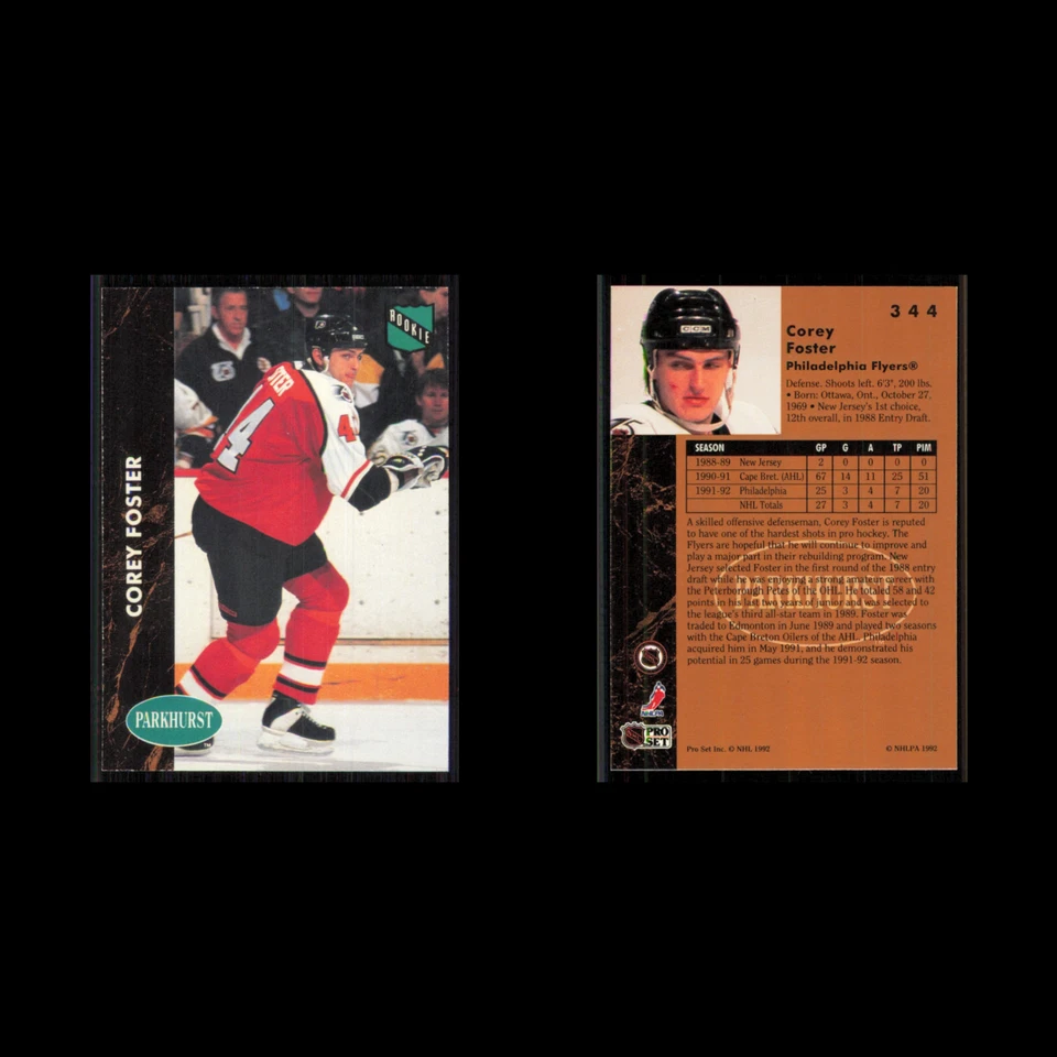 Corey Foster Rookie #344 1991 Parkhurst Philadelphia Flyers Hockey Card NHL NM - Image 3 of 3
