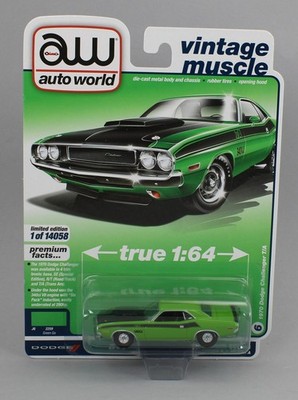 1:64 AUTO WORLD *GREEN GO* 1970 Dodge Challenger T/A *NIP*