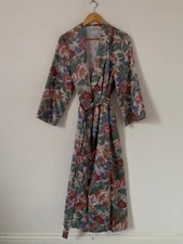 David Nieper Women Dressing Gown Size  Large Floral Long Robe Satin Belt Pockets