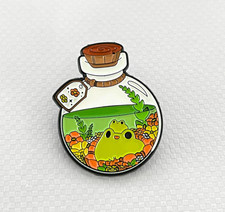 Cute Frog Terrarium Bottle Enamel Pin Kawaii Cottagecore Nature Badge