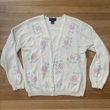 Vintage Charter Club By Jane Justin Cardigan Sweater Floral Cottage Girly Large