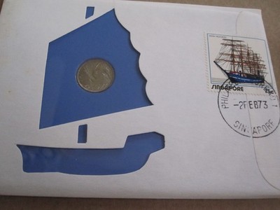 1973 SINGAPORE 5, 20, 50 CENT UNCIRCULATED COINS KM2, 4, 5 PNC LOT/3 COVERS