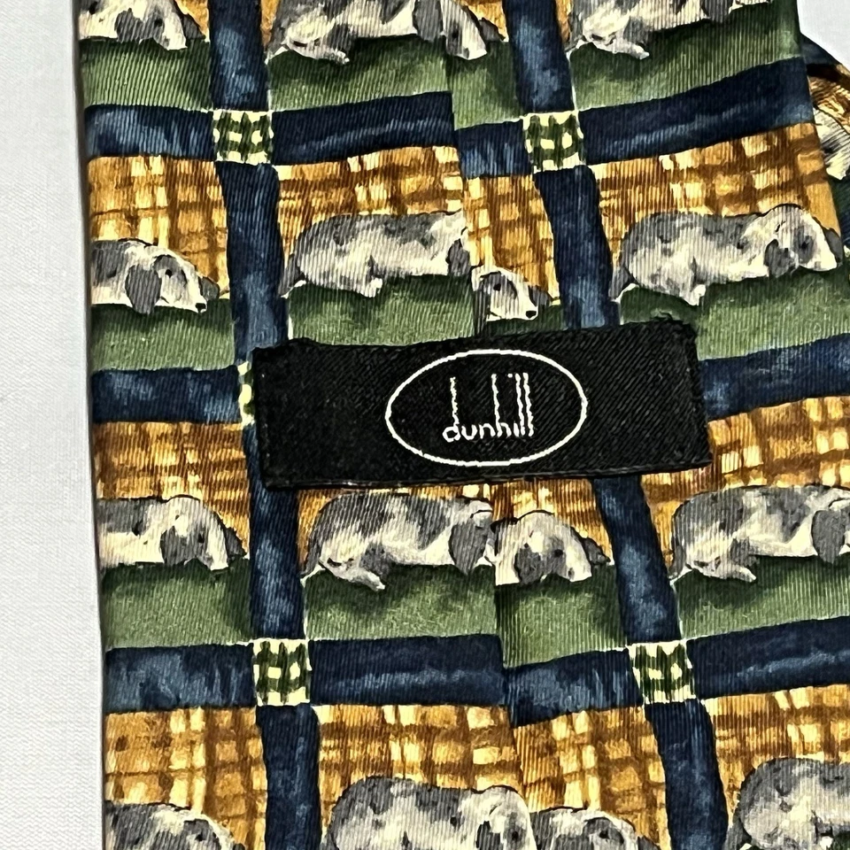 Мужской галстук Dunhill 100% шелк спящая собака сделано в Италии - Изображение 3 из 4