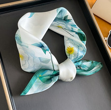 100 Mulberry Silk Scarf Bandana Shawl 53X53cm blue flower Print Square Wrap new