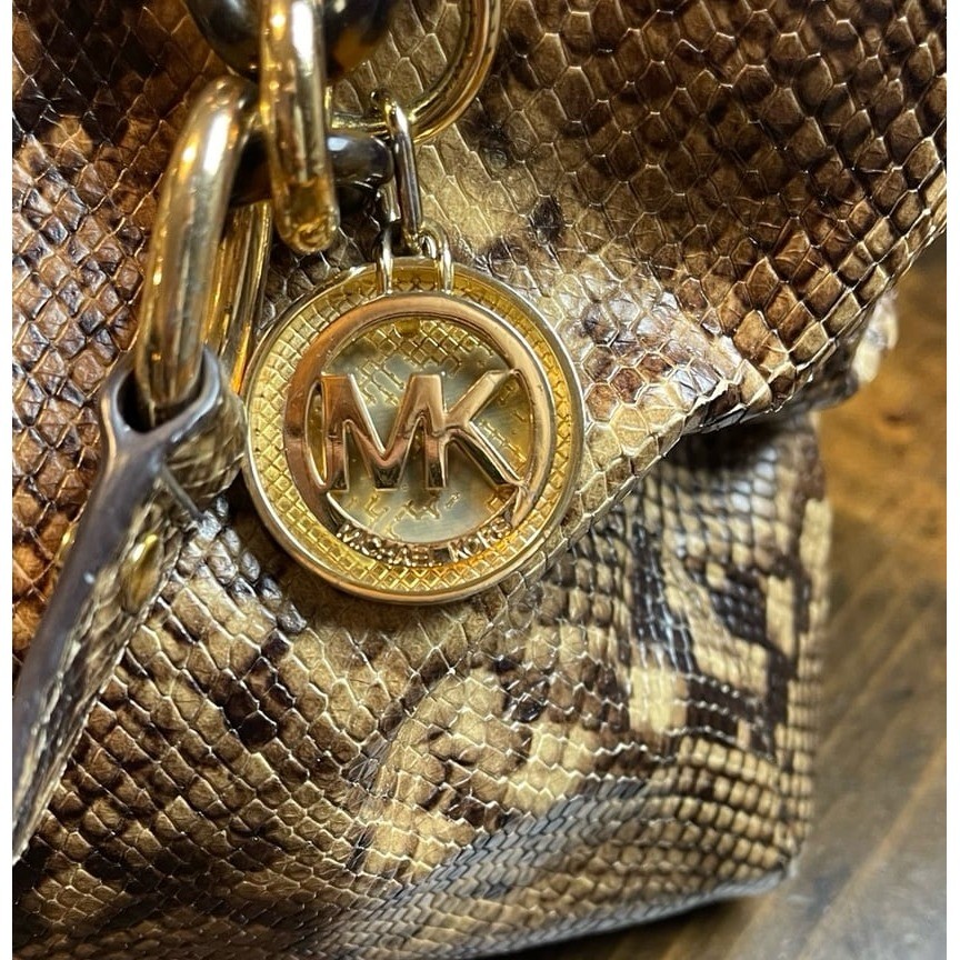 Michael Kors Cynthia Medium Brown Python Embossed… - image 3