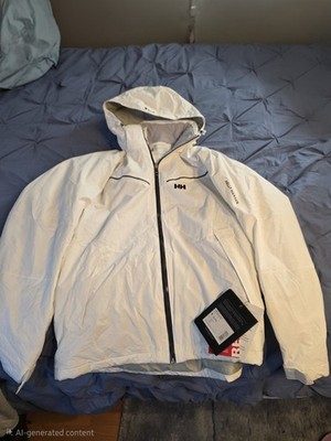 Helly Hansen Men's White Magnitude  Jacket Nwt Removable Adjustable Hood Recco