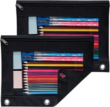 2 Pack Binder Pencil Pouch, Sooez Pencil Pouch for 3 Ring Binder