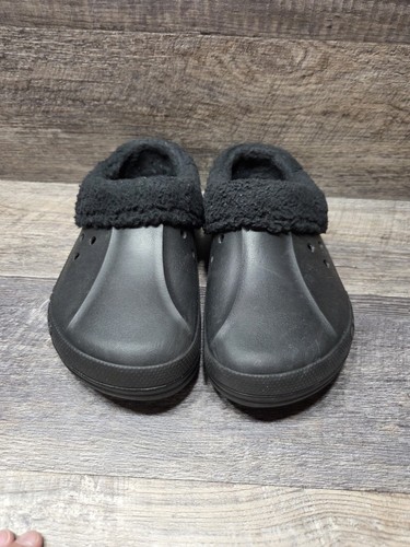 Crocs Shoes Womens 12 Mens 10 Clog Black Faux Fur Lined Comfort Casual Low Top - Picture 4 of 9