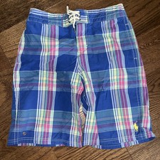 Ralph Lauren polo size 10/12 boys blue plaid Swim Shorts